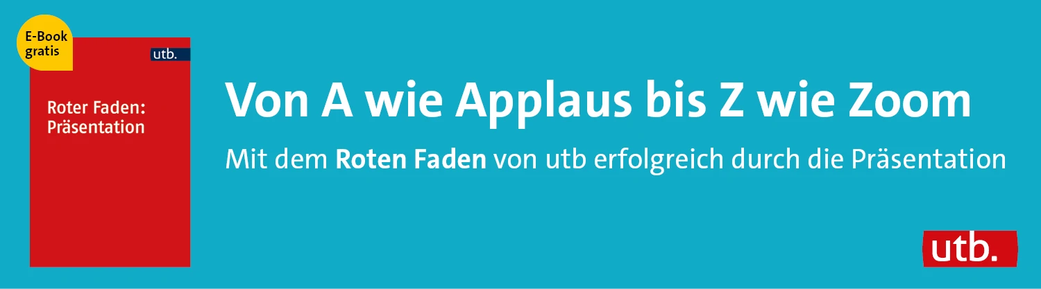 Banner utb Semester Aktion ebook Präsentation. Überzeugend vortragen im Studium